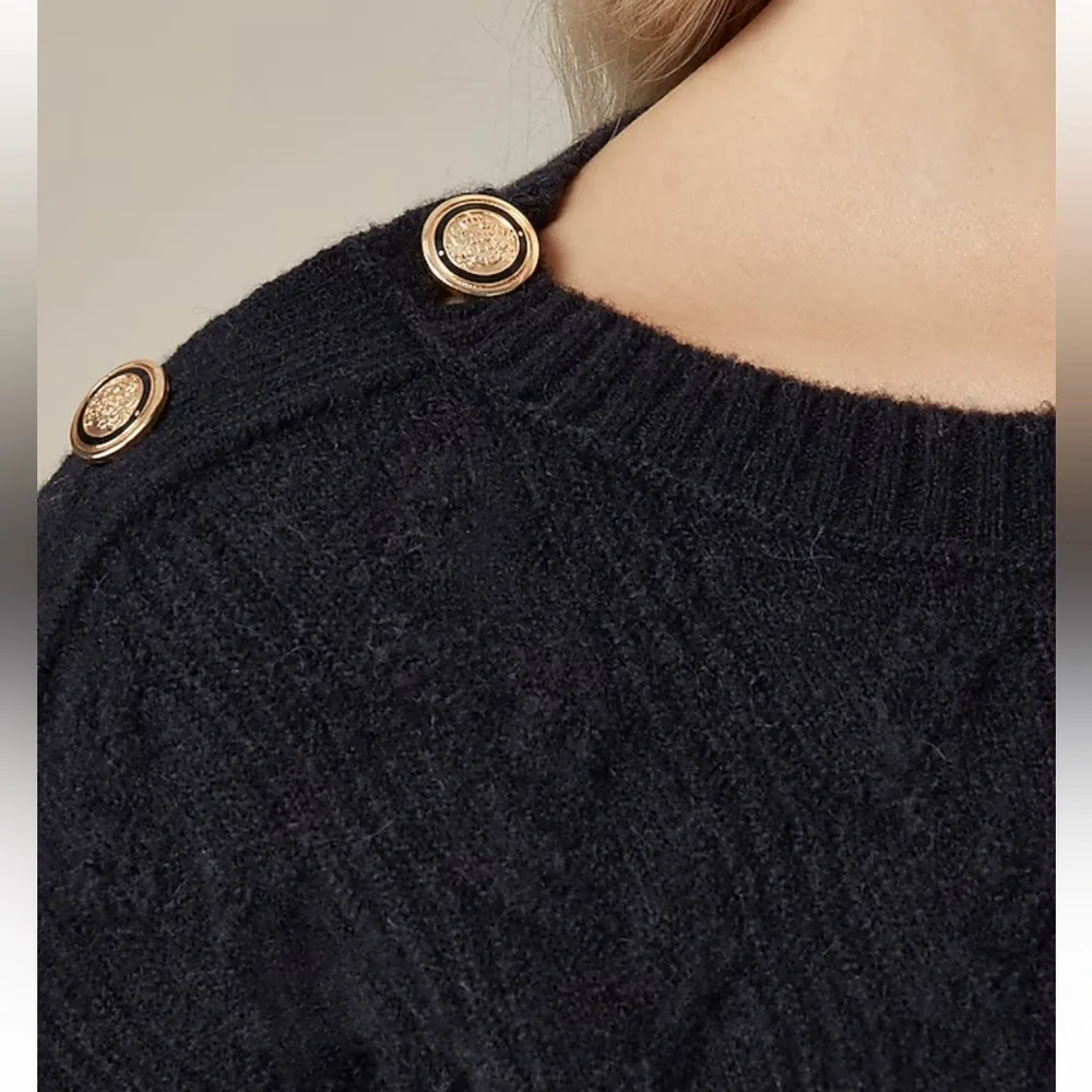 J. Crew grey medium cable knit alpaca wool blend sweater with buttons.